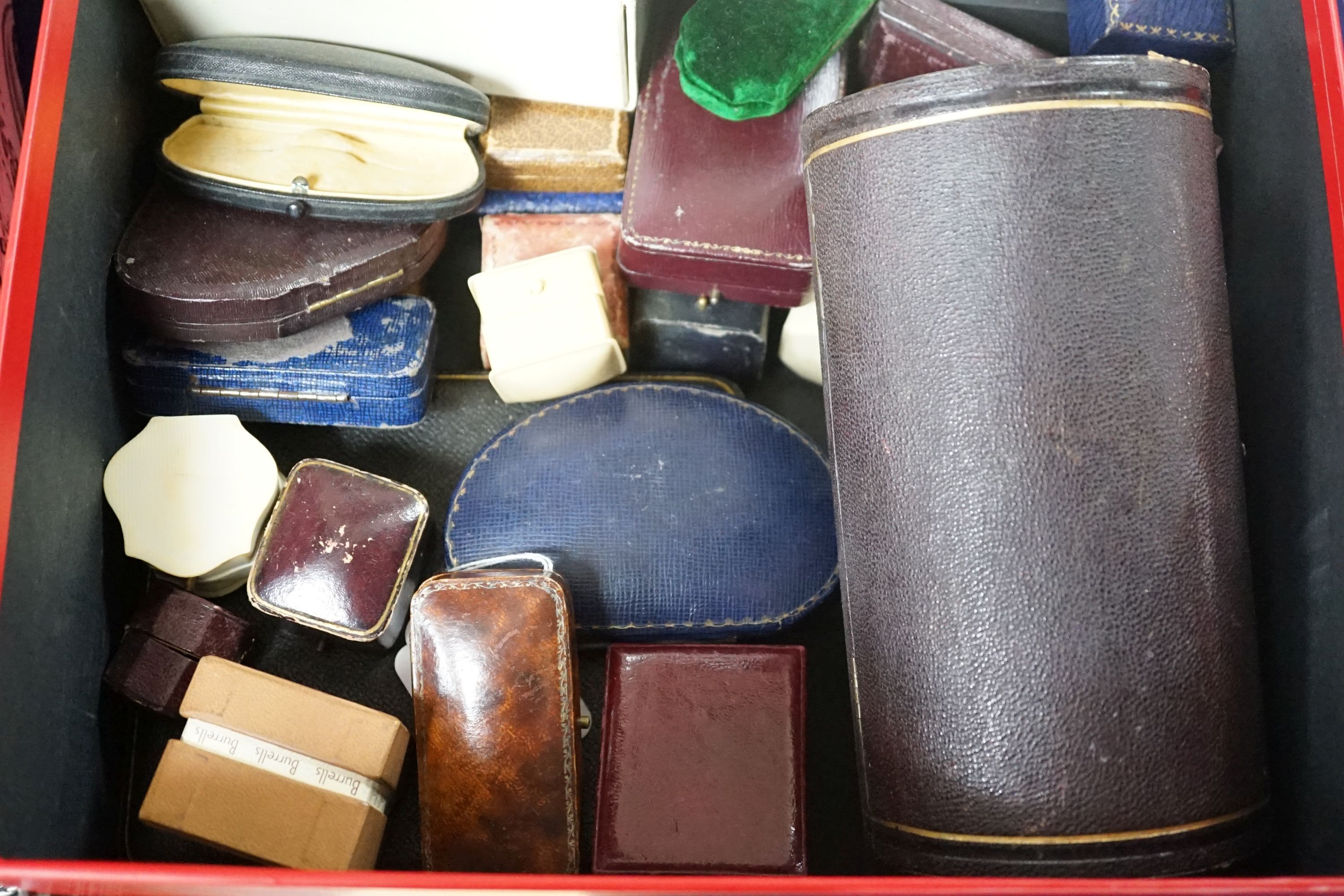 Forty two assorted jewellery and silver boxes, including Cartier, Georg Jensen etc.